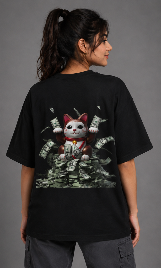 SIVO LUCKY CAT OVERSIZED TEE 200 GSM oversized graphic T-shirt thumbnail 4